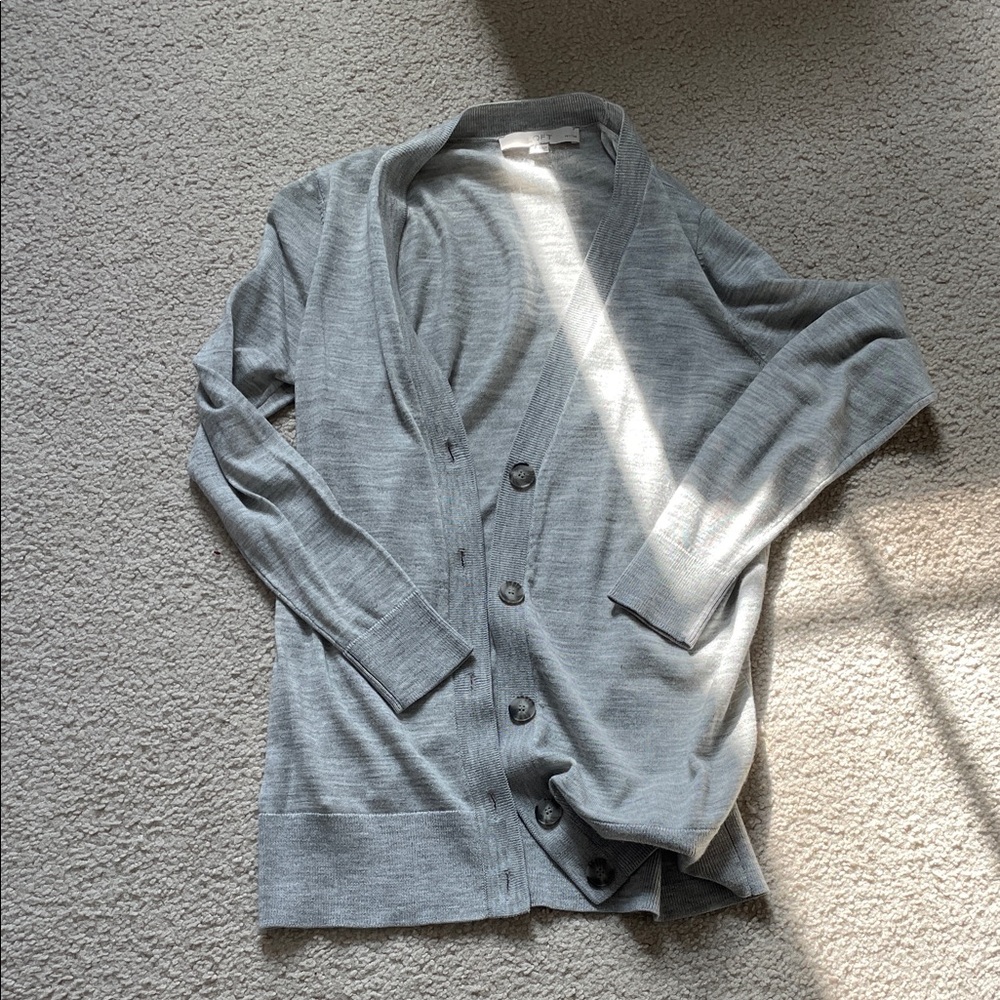 LOFT Light Gray Button-Front Cardigan